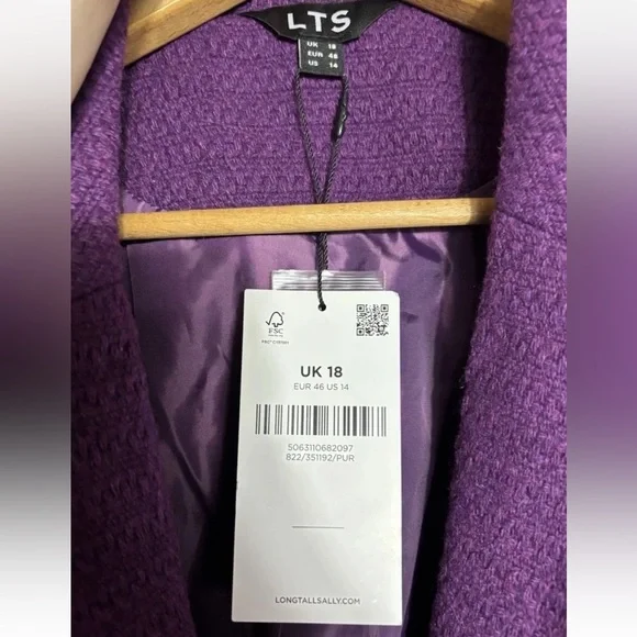 NWT Long Tall Sally US 14 UK 18 Purple Boucle Blazer Career Workwear - Picture 6 of 6